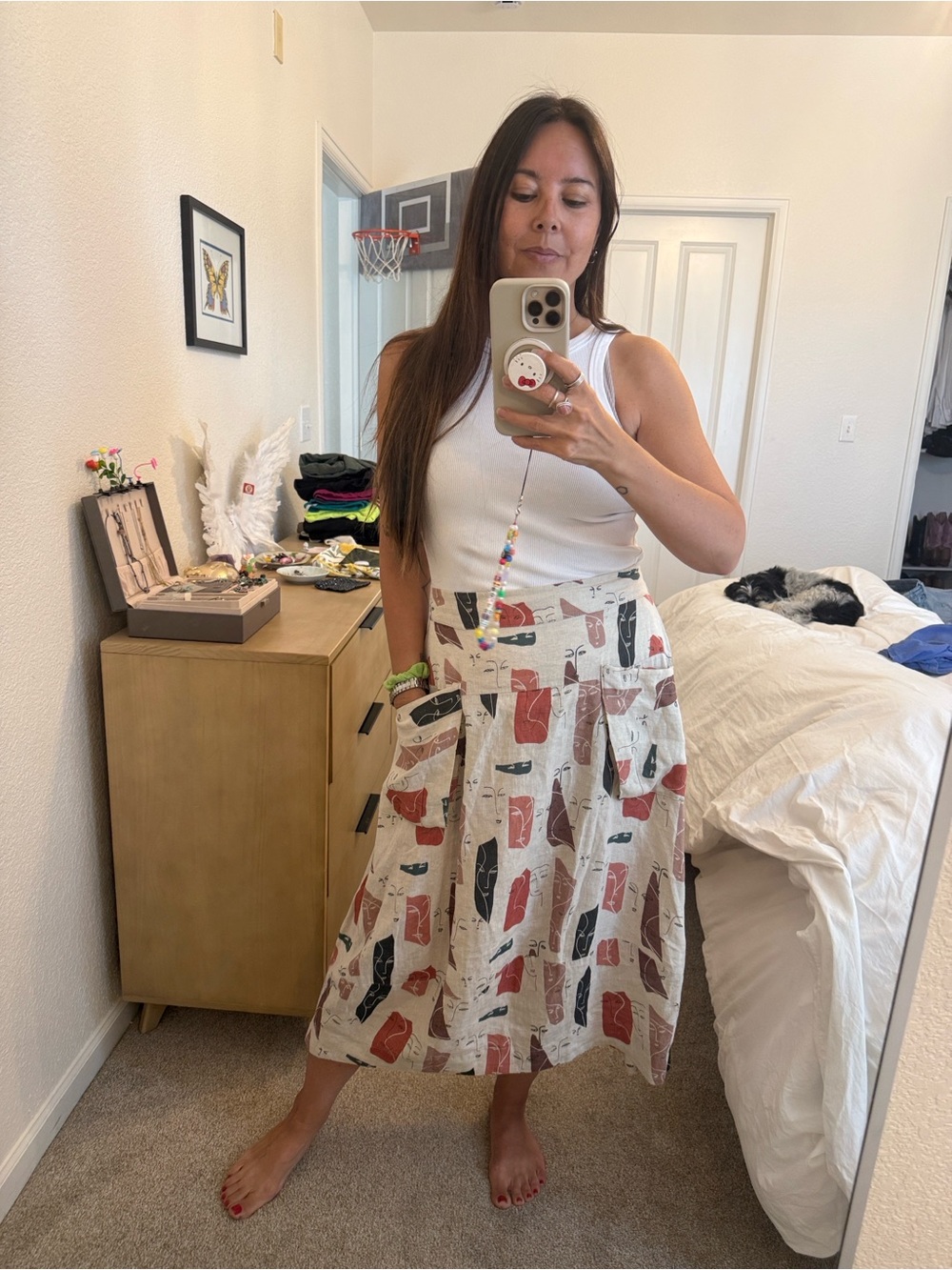 KOZAN Anne Faces abstract print midi flare skirt size small w/pockets!!!